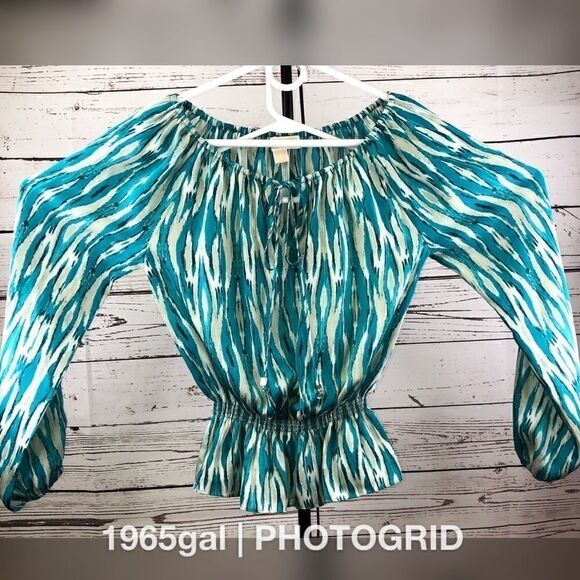 Michael Kors Blouse Small Teal Gray Loose Fit - Picture 1 of 14